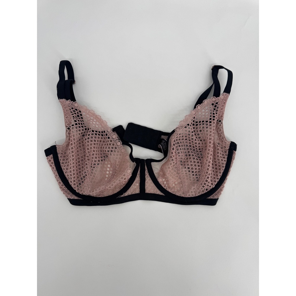 Victoria's Secret Pink‎ Black Fishnet Lace Unlined Demi Bra Sz 32DD